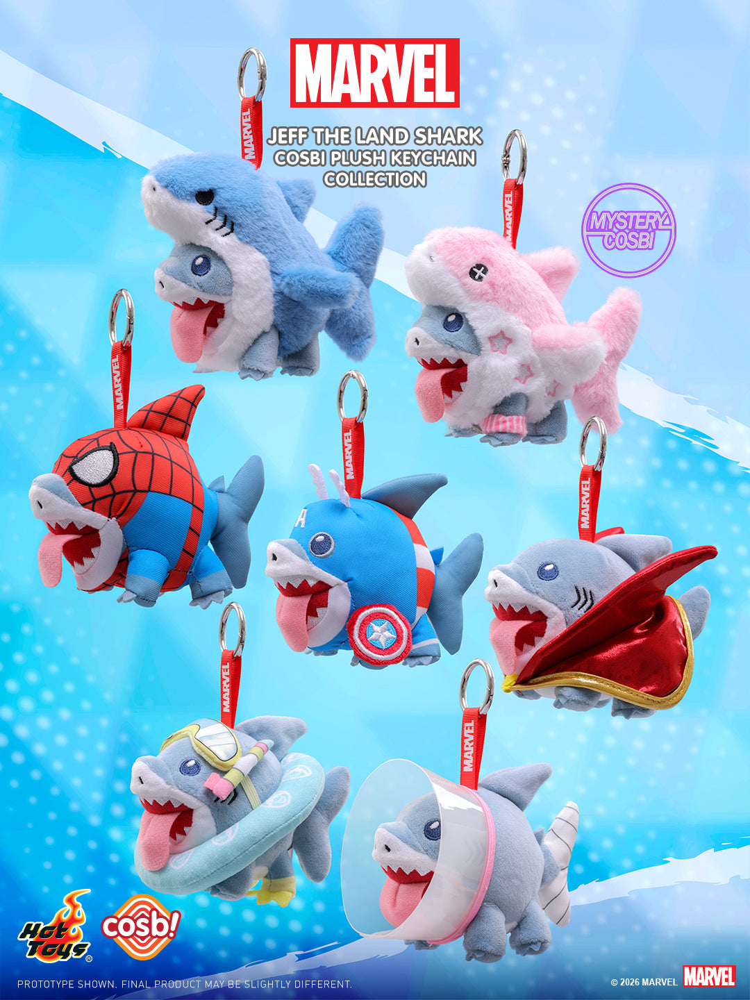 Hot Toys x COSBI Marvel Jeff The Land Shark Plush Keychain Blind Box